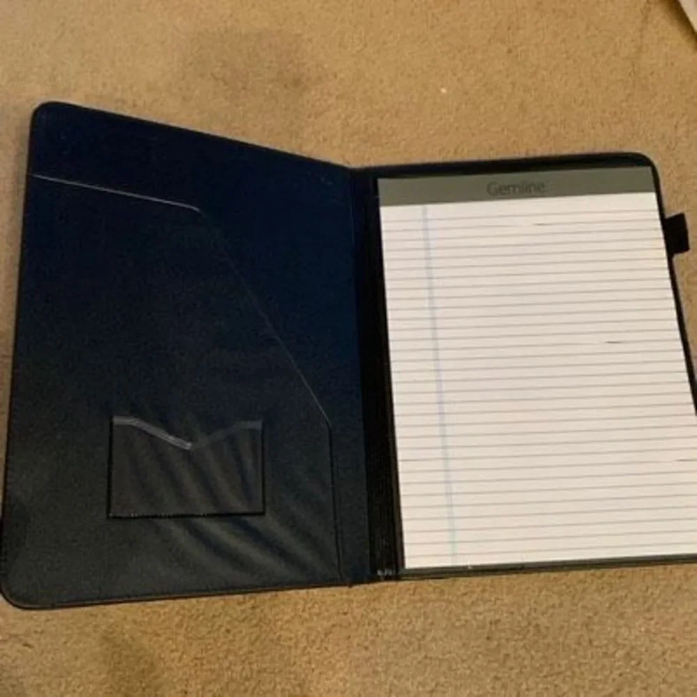 Executive Black Leather Portfolio Folder with Pen Loop - Professional Organizer